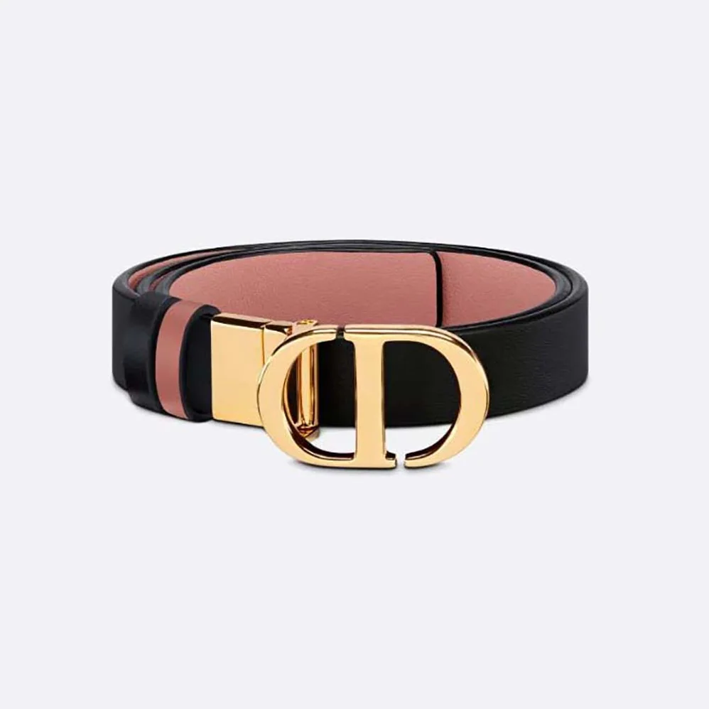 Dior 30 Montaigne Reversible Belt Black and Ethereal Pink Smooth Calfskin 20 MM for Women