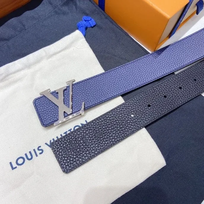 Louis Vuitton Silver Tone Buckle LV Iconic Belt Dark Blue