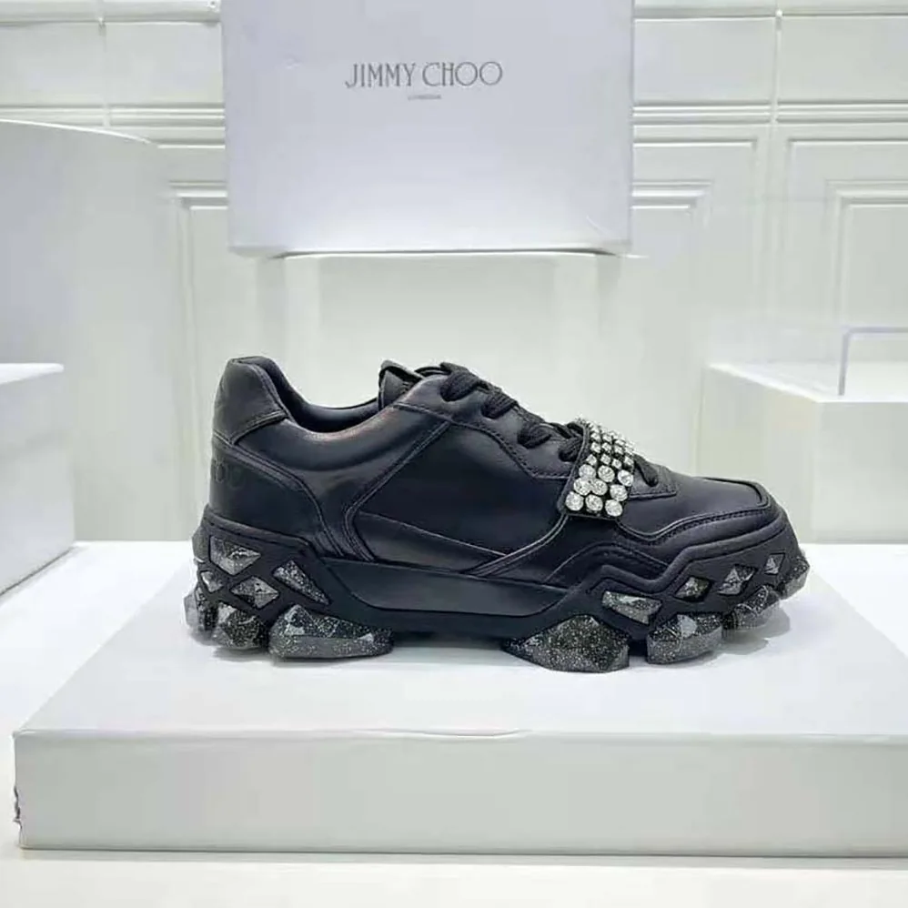 Jimmy Choo Diamond X Strap/F Black Calf Leather Low-Top Trainers with Crystal Strap for Women Jimmy Choo Diamond X Strap/F Black Calf Leather Low-Top Trainers with Crystal Strap for Women