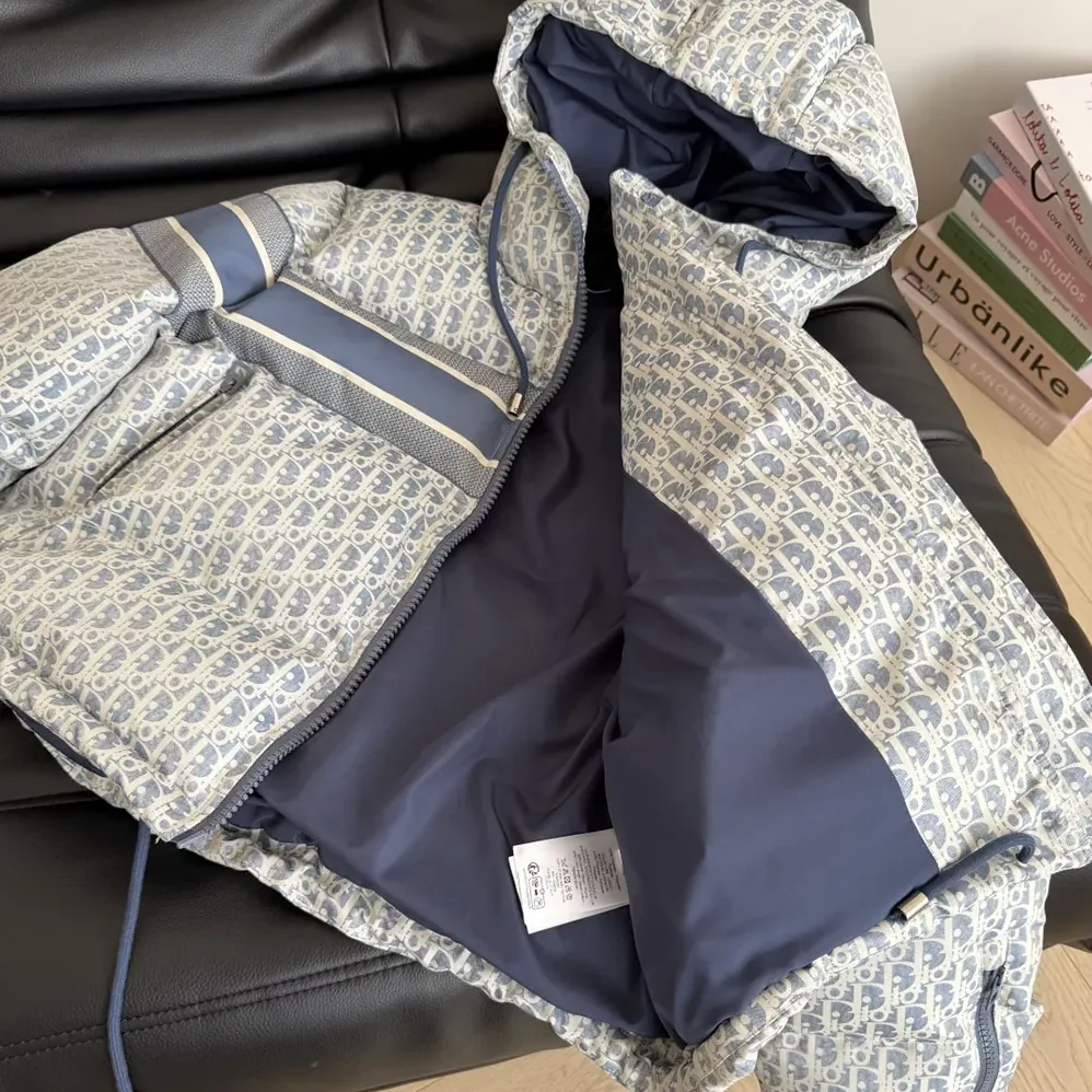 Dior DiorAlps Cropped Puffer Jacket with Hood Blue and White Dior Oblique Quilted Technical Taffeta for Men