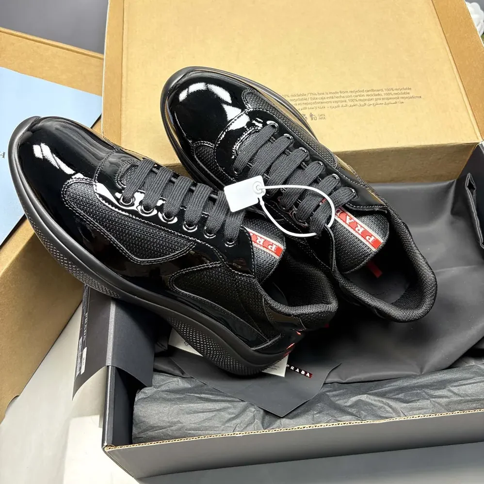 Prada Patent Leather and Technical Fabric Prada America's Cup Sneakers for Unisex in Black Prada Patent Leather and Technical Fabric Prada America's Cup Sneakers for Unisex in Black