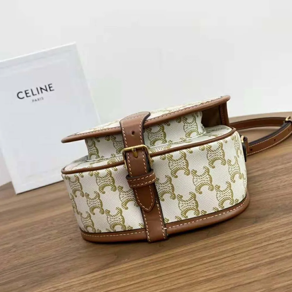 Celine Medium Folco Bag in Triomphe Canvas and Calfskin for Women