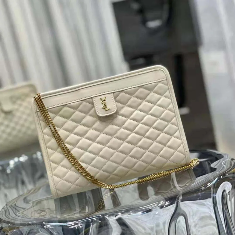 Saint Laurent YSL Victoire Baby Clutch in Leather for Women in White Saint Laurent YSL Victoire Baby Clutch in Leather for Women in White