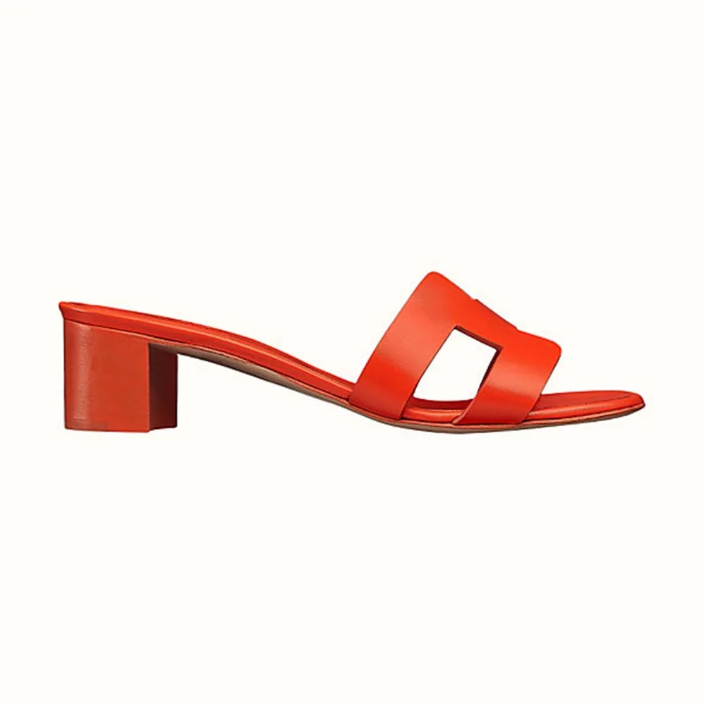 Hermes Oasis Sandal in Calfskin with Iconic “H” Cut-Out 5.6cm Heel for Women in Red