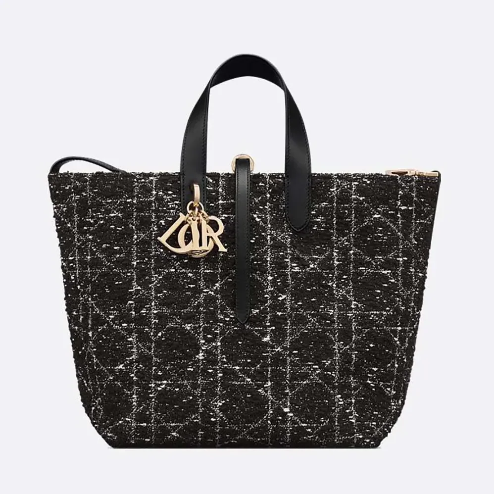 Dior Medium Dior Toujours Vertical Tote Bag Black Tweed with White Cannage Motif for Women Dior Medium Dior Toujours Vertical Tote Bag Black Tweed with White Cannage Motif for Women