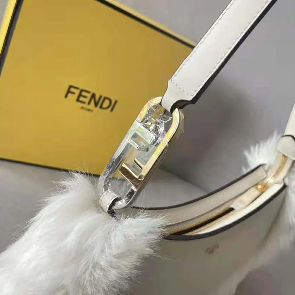 Fendi O'Lock Swing Camellia Leather and Fox Fur Pouch for Women