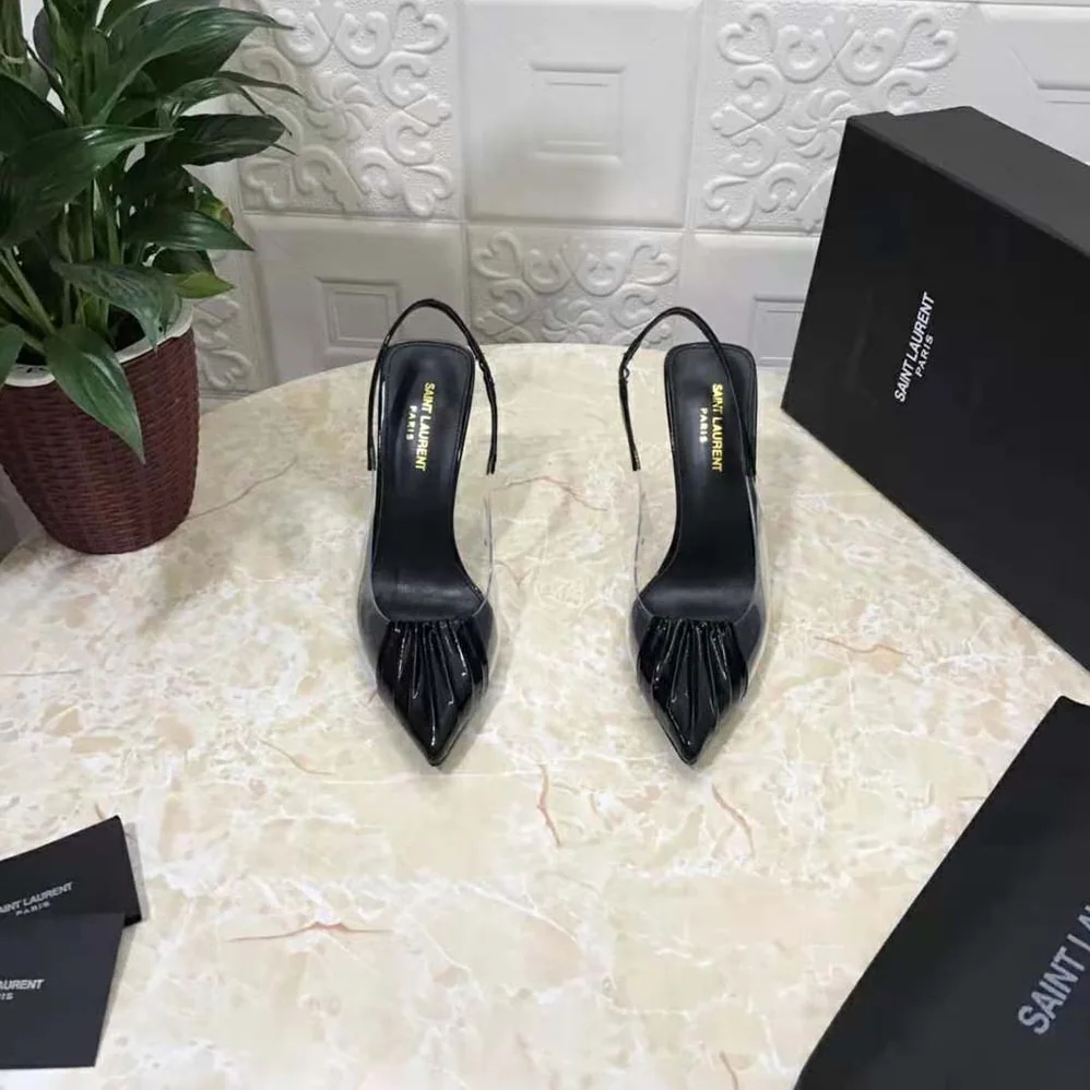 Saint Laurent YSL Chica Slingback Pumps in Tpu and Patent Leather for Women in Black Saint Laurent YSL Chica Slingback Pumps in Tpu and Patent Leather for Women in Black