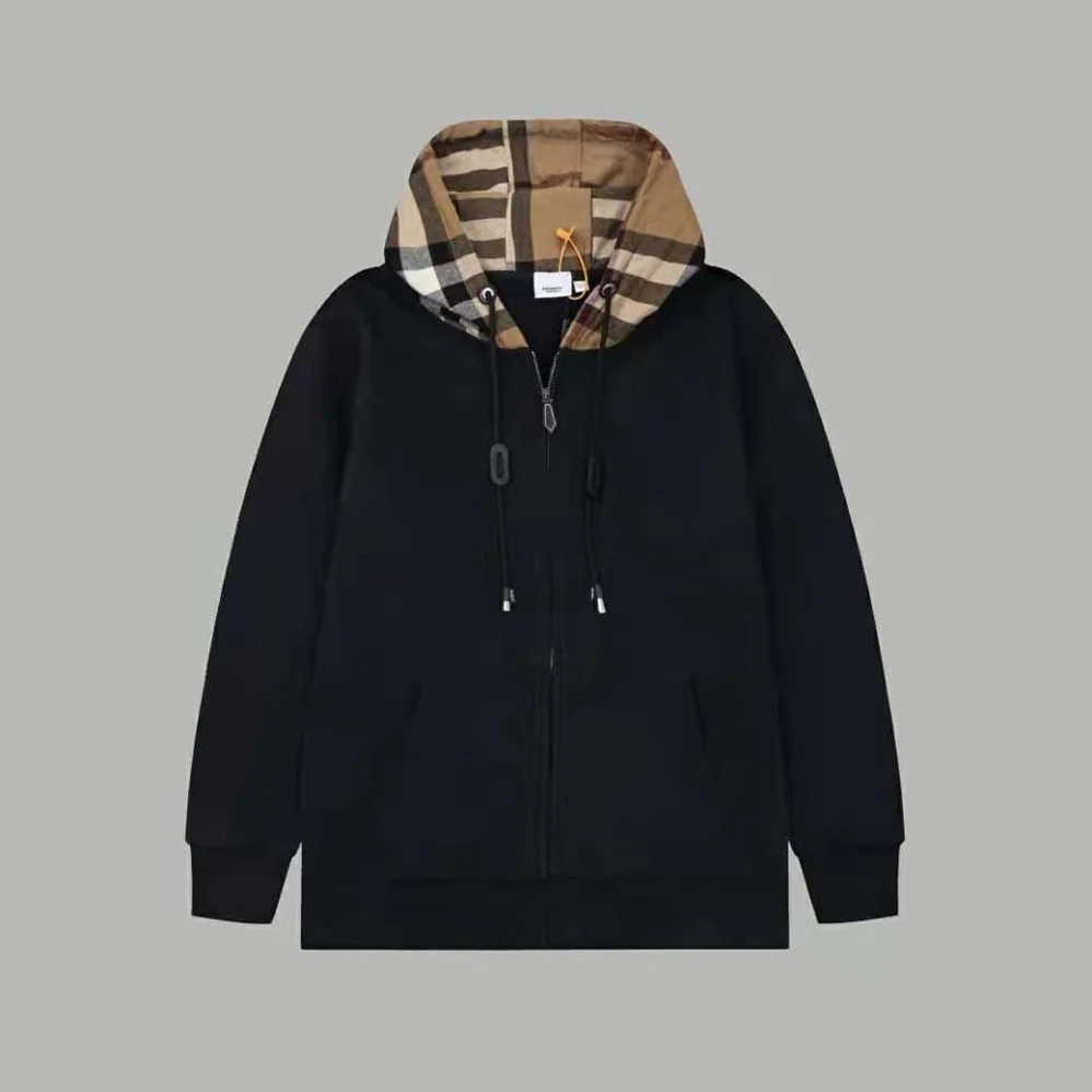 Burberry Check Trim Cotton Zip Hoodie for Women in Black