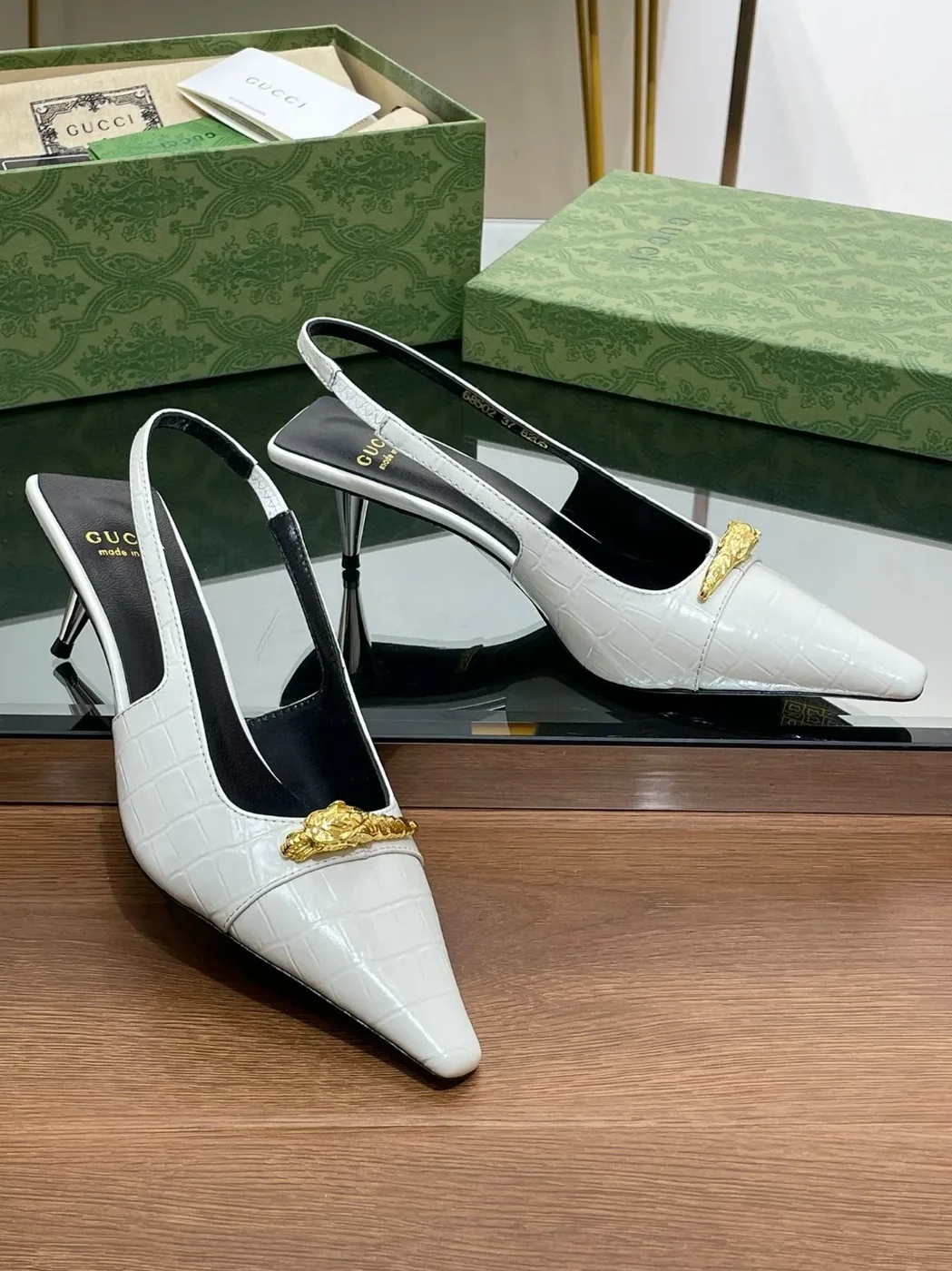 Gucci Gg Slingback Mid in Heel Pump White Gucci Gg Slingback Mid in Heel Pump White
