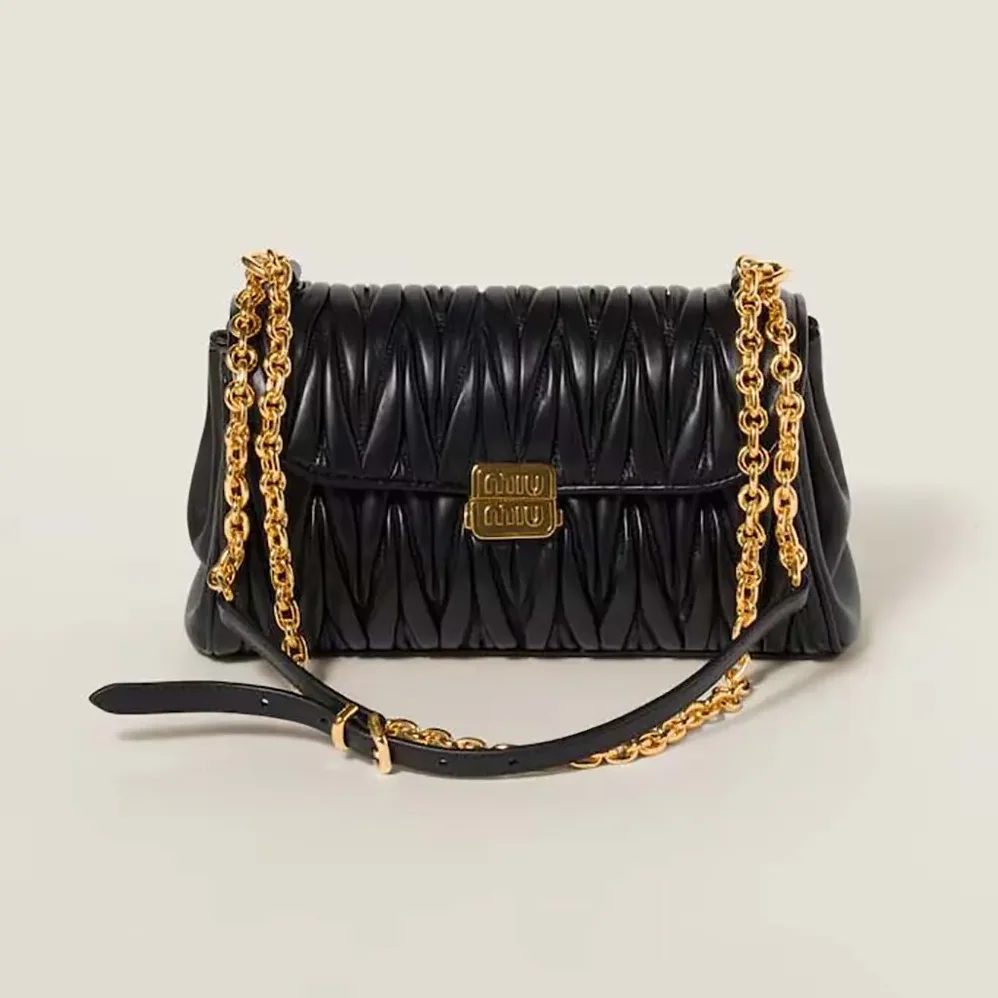 Miu Miu Matelassé Nappa Leather Shoulder Bag for Women in Black Miu Miu Matelassé Nappa Leather Shoulder Bag for Women in Black