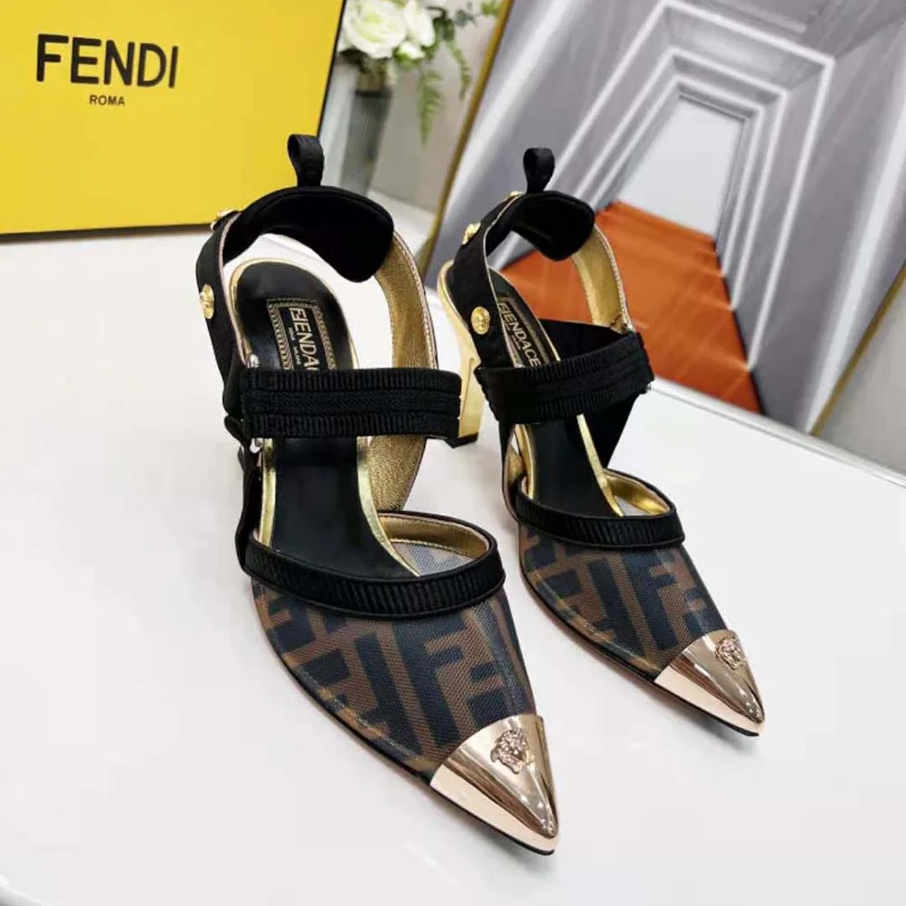 Fendi Colibrì Fendace High-Heeled Slingbacks in FF Mesh with Medusa Details for Women