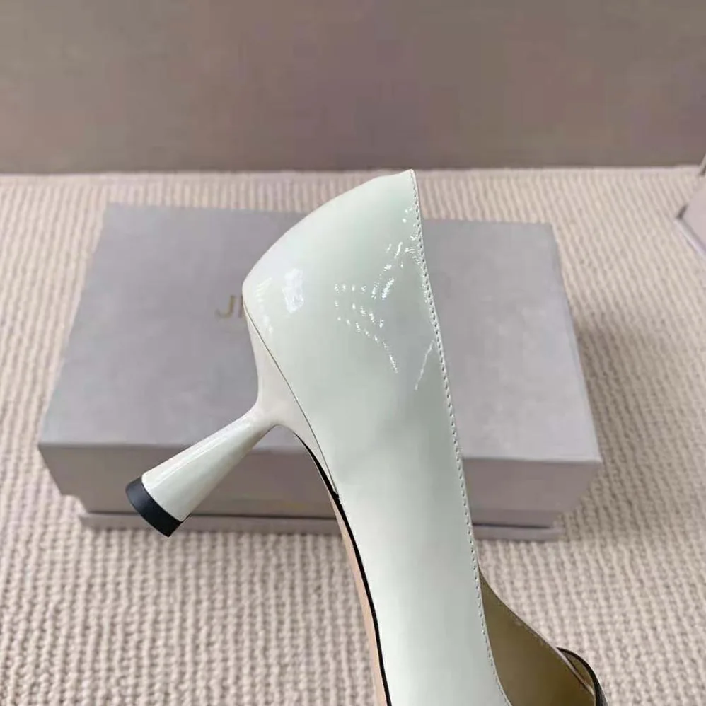 Jimmy Choo Rosalia 65 Latte Patent Pointed Pumps with Pearl Detail for Women