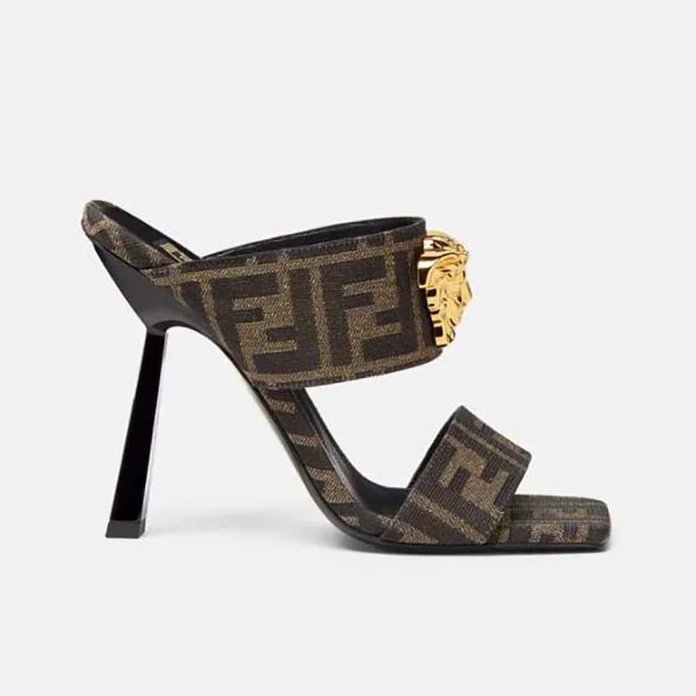 Versace Fendace FF Jacquard Mules for Women in Brown Versace Fendace FF Jacquard Mules for Women in Brown