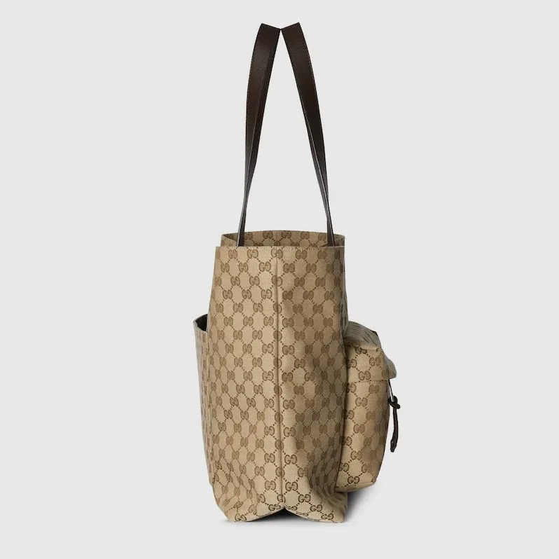 Gucci GG Canvas Maxi Tote Bag Beige And Dark Brown /