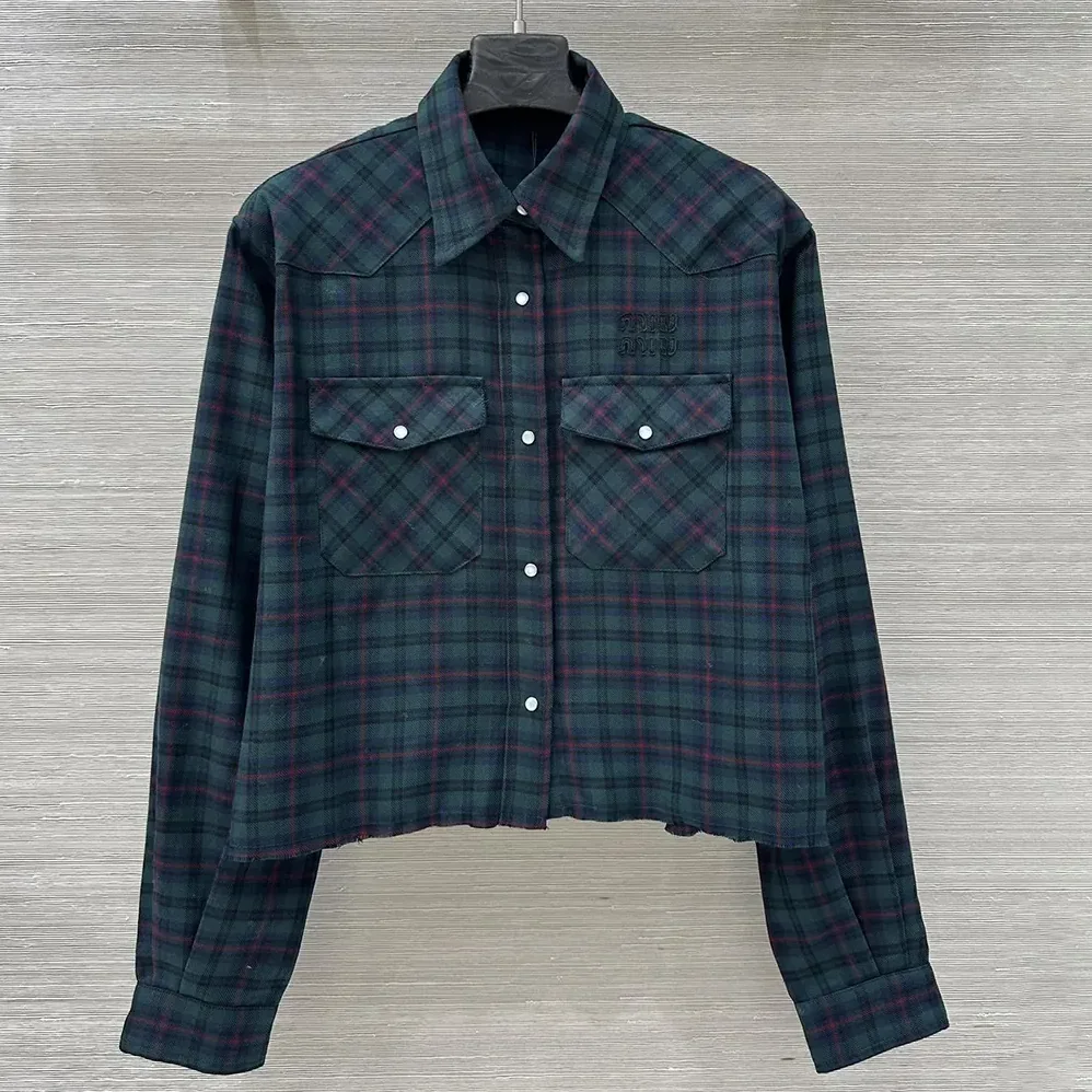 Miu Miu Plaid Shirt with Lettering Logo for Women Miu Miu Plaid Shirt with Lettering Logo for Women