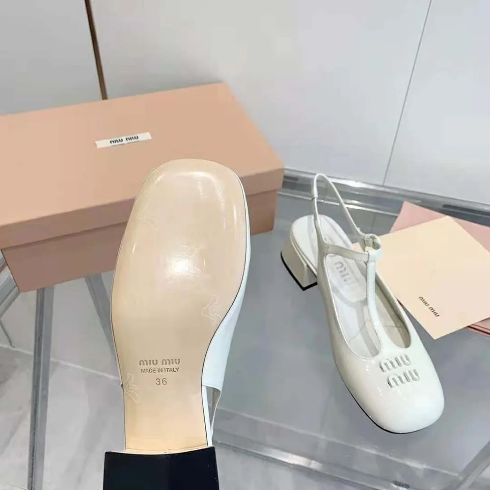 Miu Miu Patent Leather Slingback Pumps for Women in White Miu Miu Patent Leather Slingback Pumps for Women in White