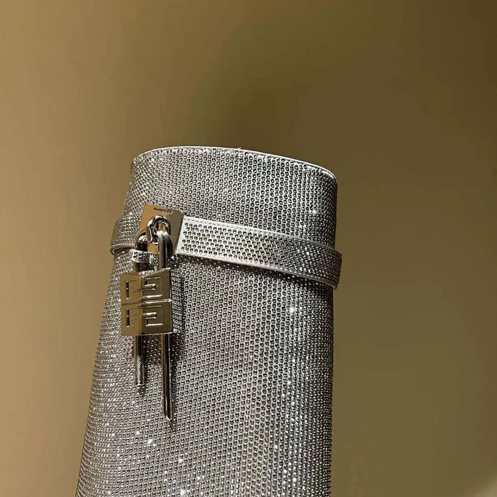 Givenchy Shark Lock Boots in Satin with Strass for Women in Silver Givenchy Shark Lock Boots in Satin with Strass for Women in Silver