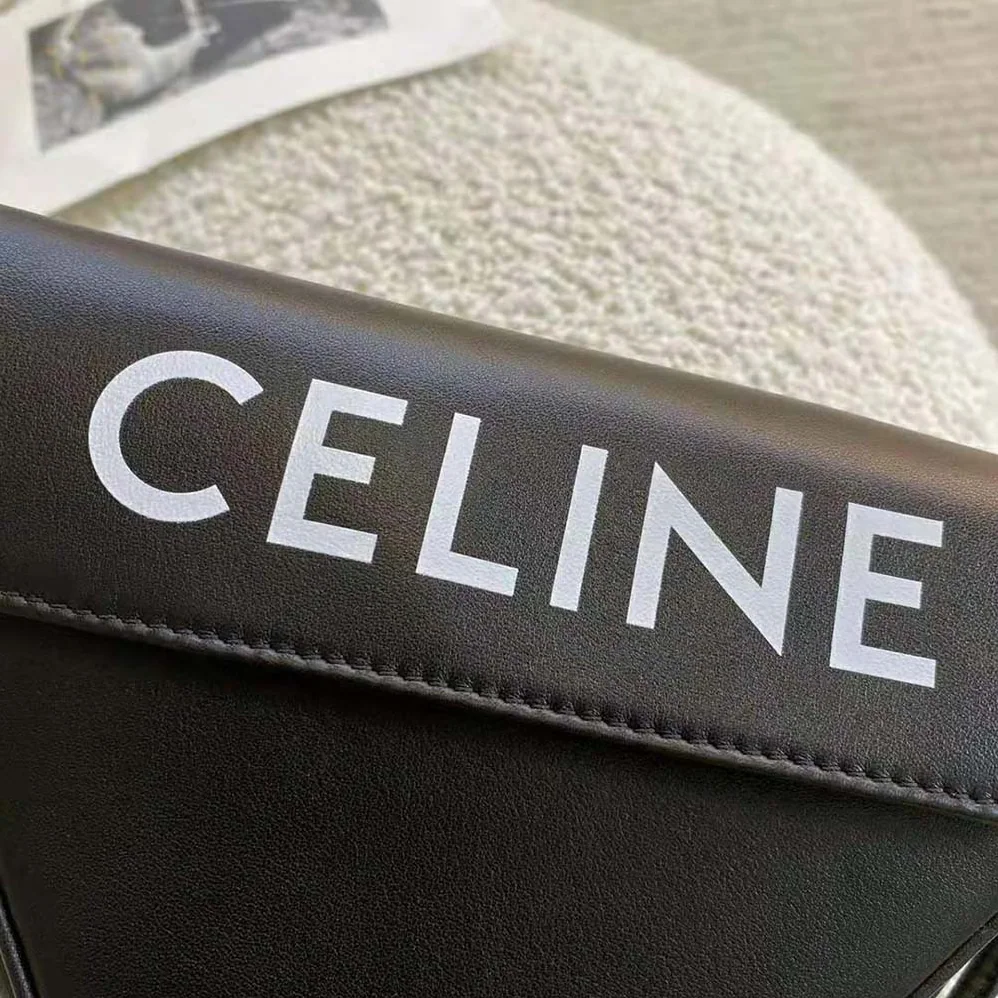 Celine Triangle Bag in Smooth Calfskin with Celine Print for Women in Black