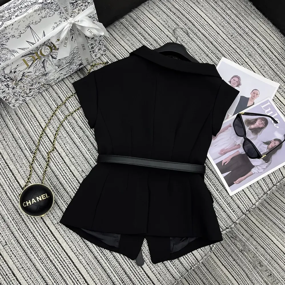 Dior Asymmetric Short-Sleeved Jacket with Belt Black Silk and Cotton Faille for Women Dior Asymmetric Short-Sleeved Jacket with Belt Black Silk and Cotton Faille for Women