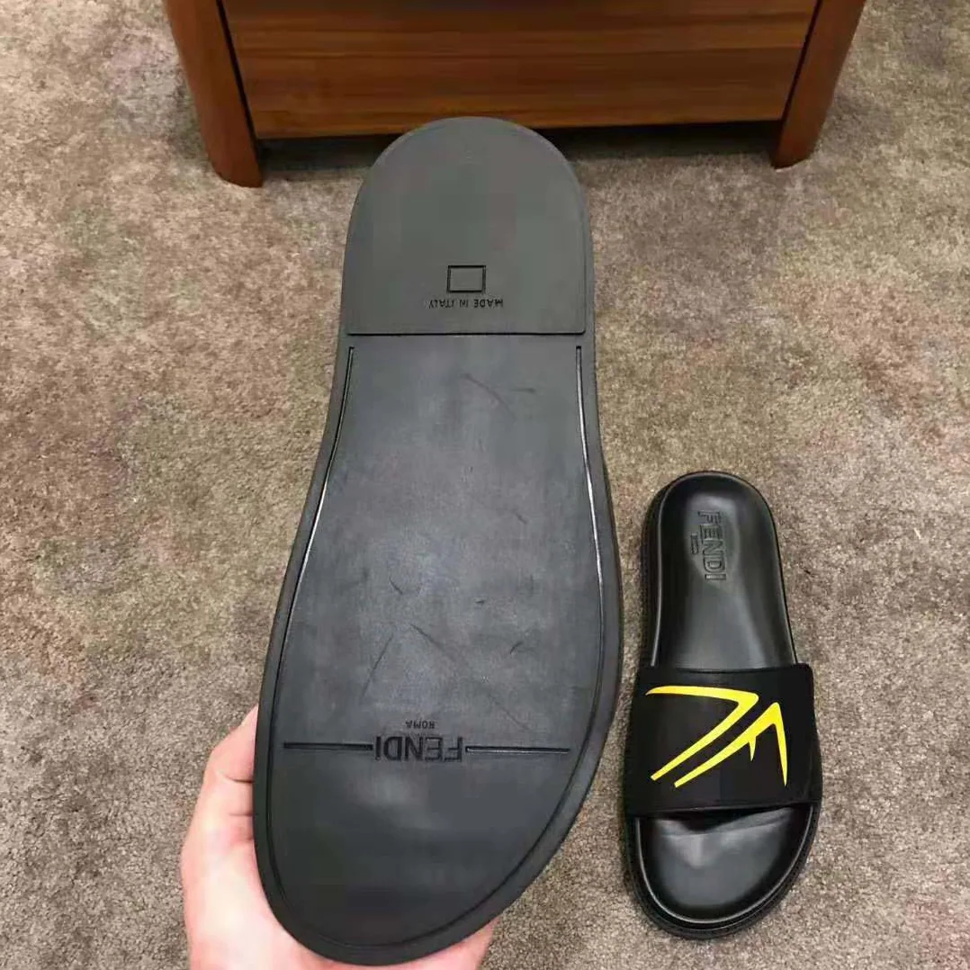 Fendi SLIDES Black Scuba and Leather Slides for Men