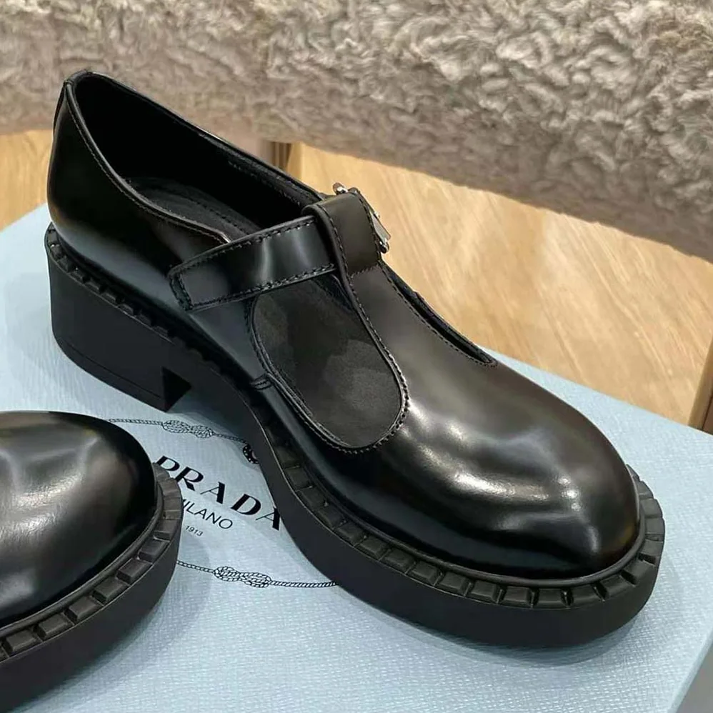 Prada Brushed leather T-Strap Shoes for Women in Black Prada Brushed leather T-Strap Shoes for Women in Black