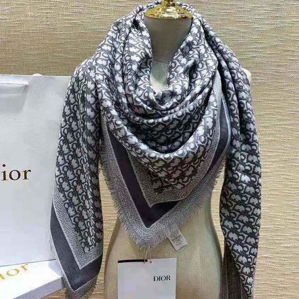 Dior Oblique Shawl Gray Wool Silk and Cotton for Unisex Dior Oblique Shawl Gray Wool Silk and Cotton for Unisex