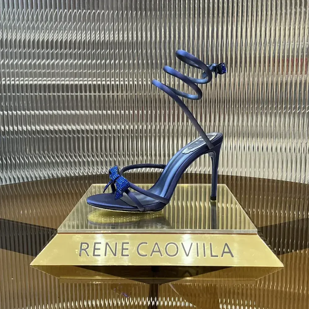 Rene Caovilla Cleo Midnight Blue Sandal with Bows 105 for Women Rene Caovilla Cleo Midnight Blue Sandal with Bows 105 for Women