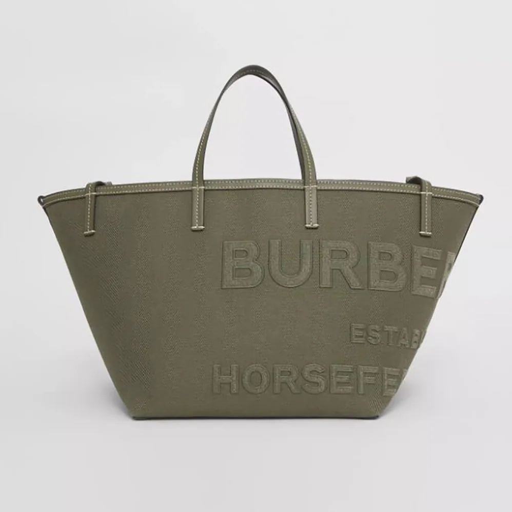 Burberry Mini Horseferry Linen Cotton Canvas Beach Tote for Women in Green