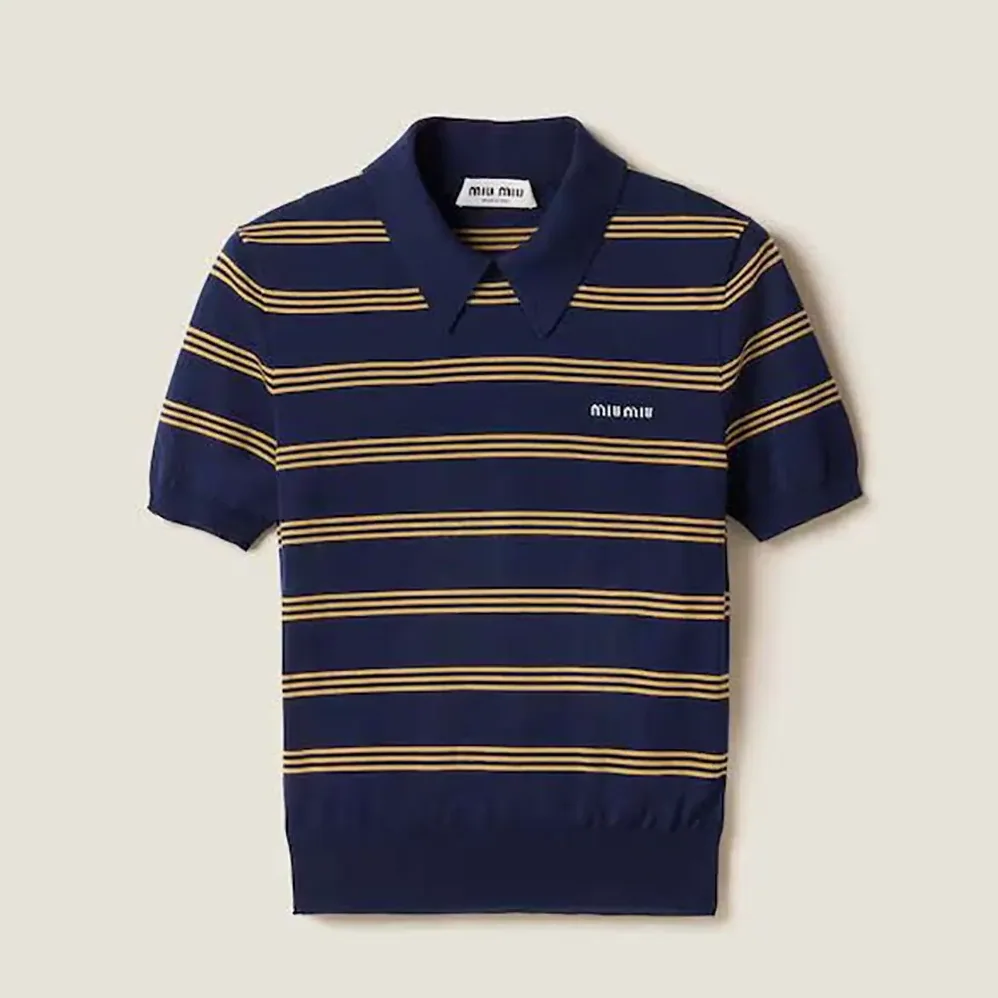 Miu Miu Striped Cashmere and Silk Polo Sweater for Women