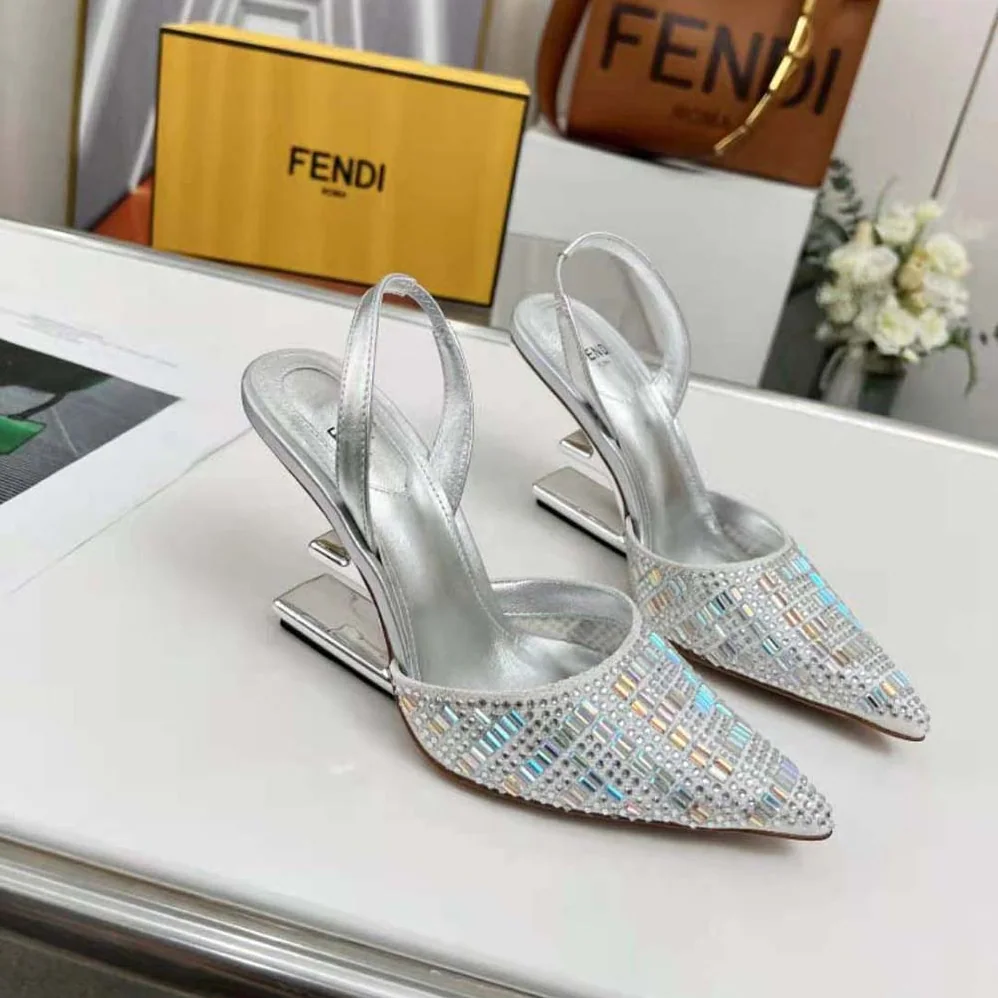 Fendi First Silver-colored Rhinestone High in heeled Slingbacks Fendi First Silver-colored Rhinestone High in heeled Slingbacks