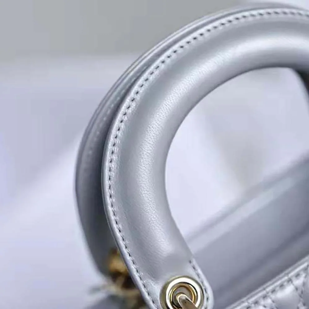 Dior Mini Lady Dior Bag Pearlescent Cannage Lambskin for Women in Silver