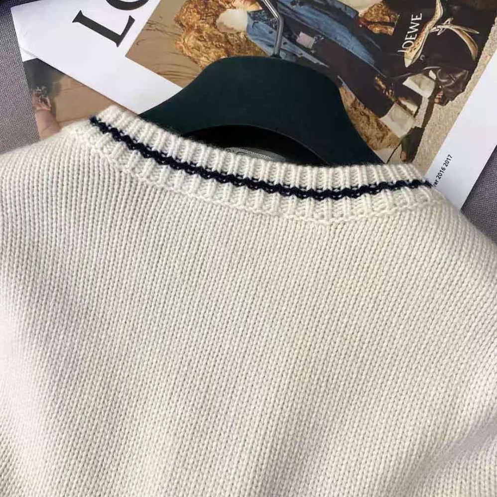 Dior Christian Dior Short-Sleeved Sweater Ecru Cashmere and Wool Knit for Women
