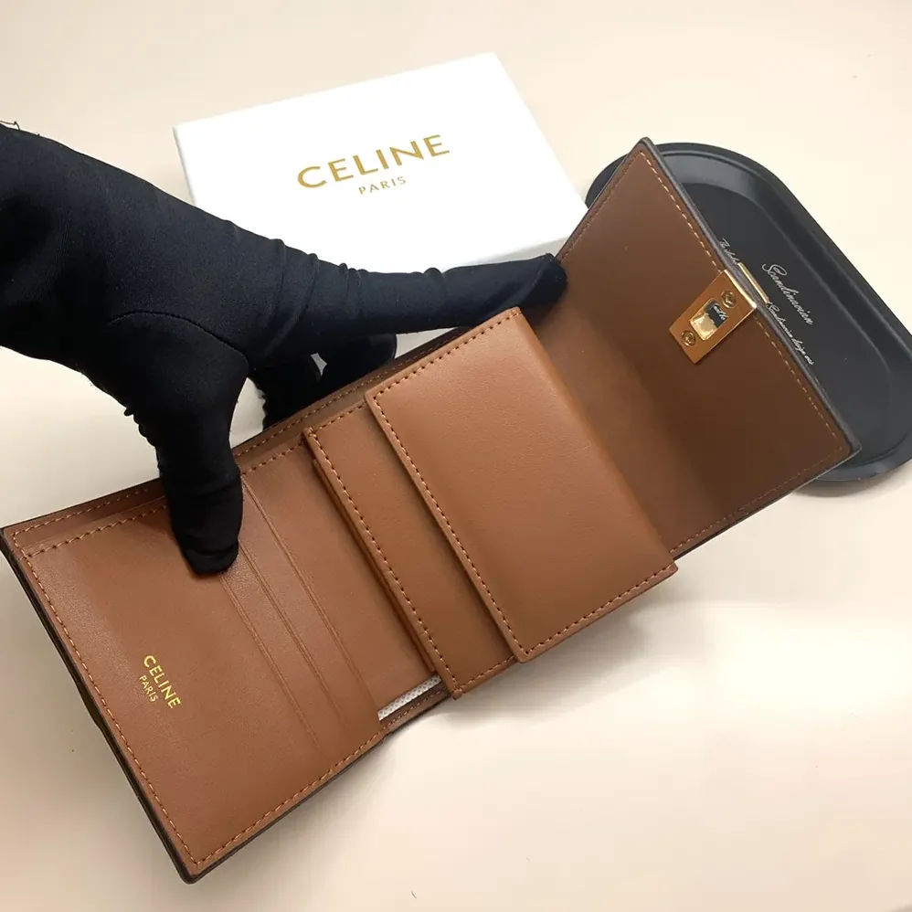 Celine Small Trifold Wallet 16 in Satinated Calfskin for Women in Brown