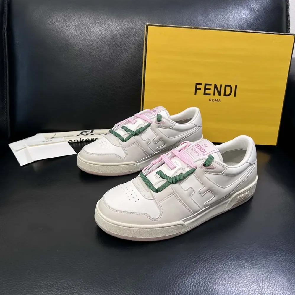 Fendi Match White Leather Low for Unisex in tops
