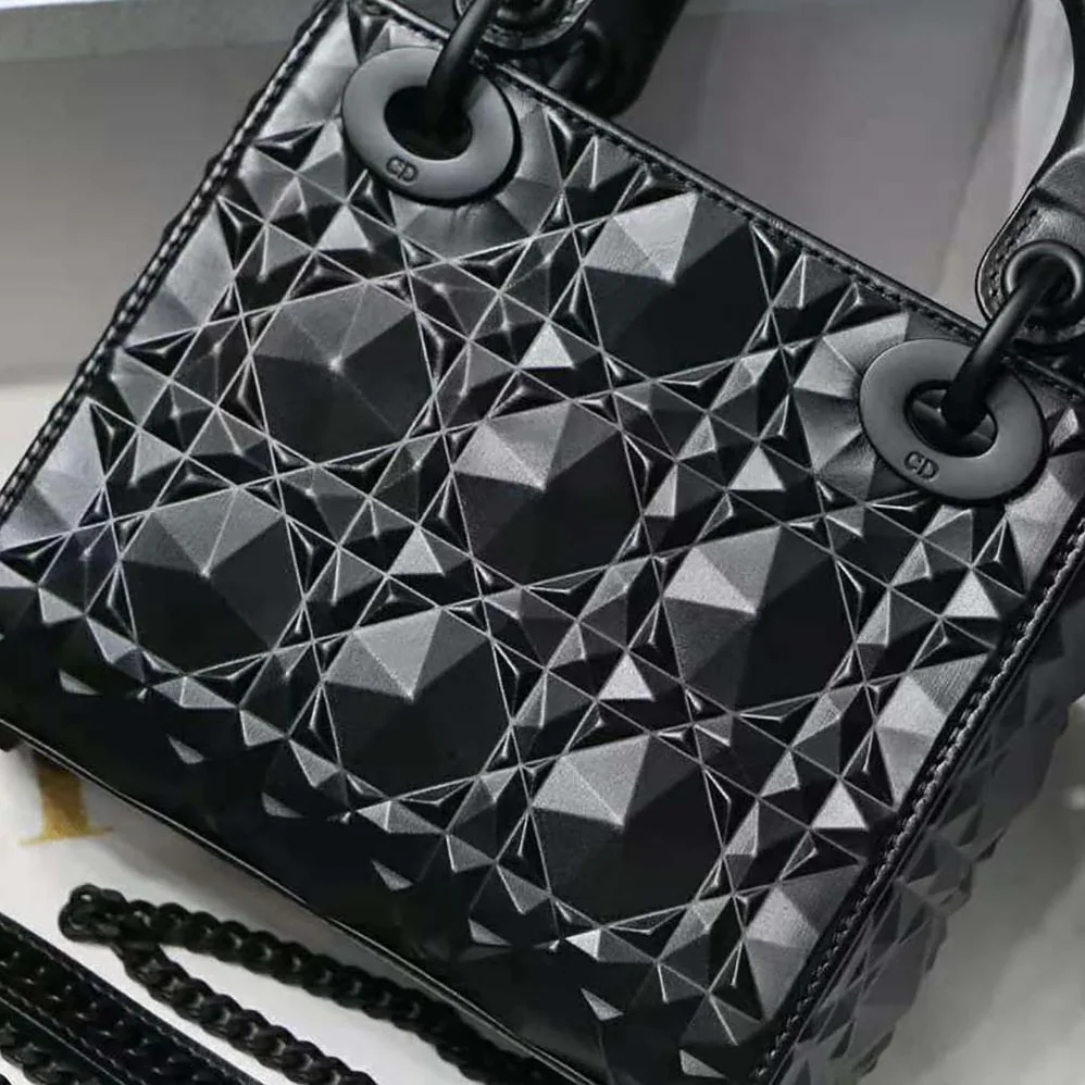 Dior Mini Lady Dior Bag Black Cannage Calfskin with Diamond Motif for Women