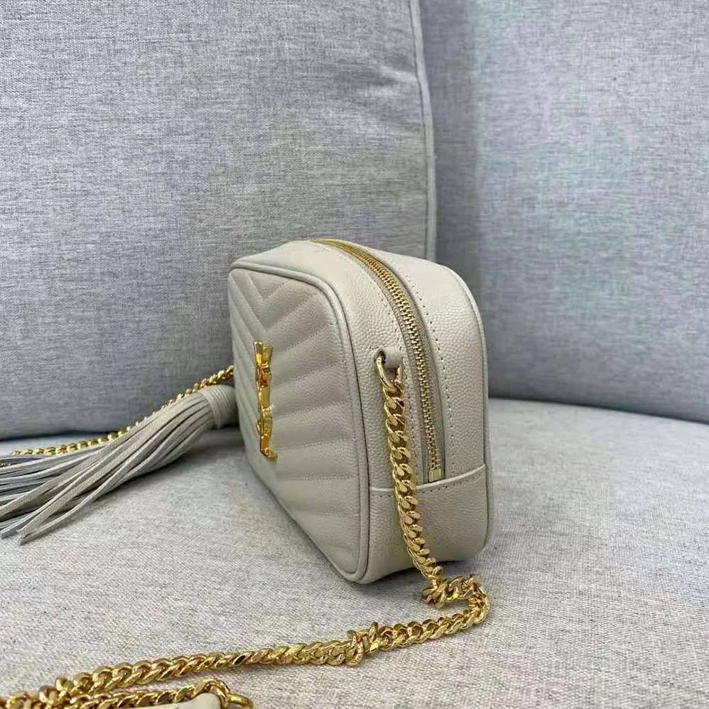 Saint Laurent YSL Lou Mini Bag in Quilted Grain DE Poudre Embossed Leather for Women in White Saint Laurent YSL Lou Mini Bag in Quilted Grain DE Poudre Embossed Leather for Women in White