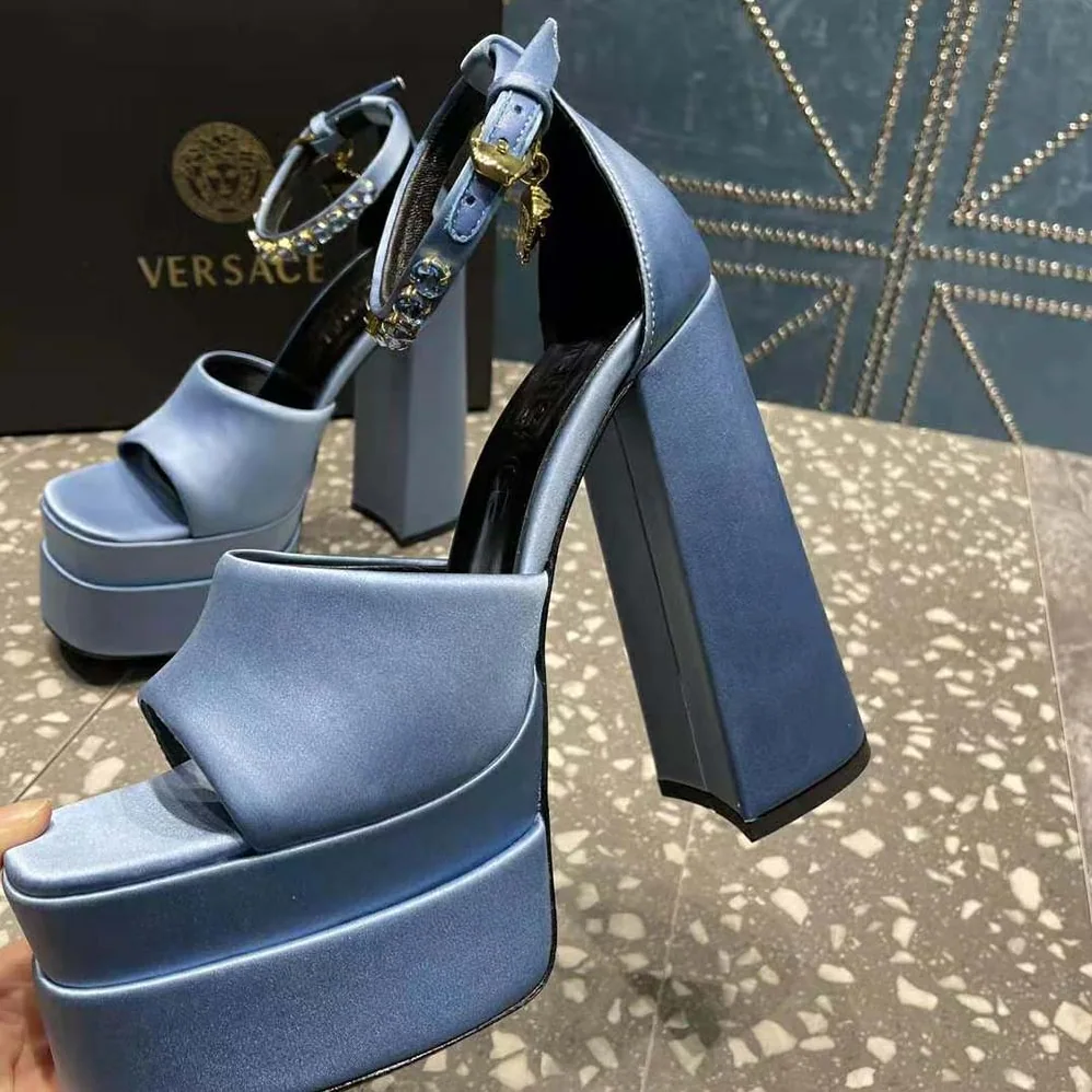Versace Medusa Aevitas Platform Sandals for Women in Blue