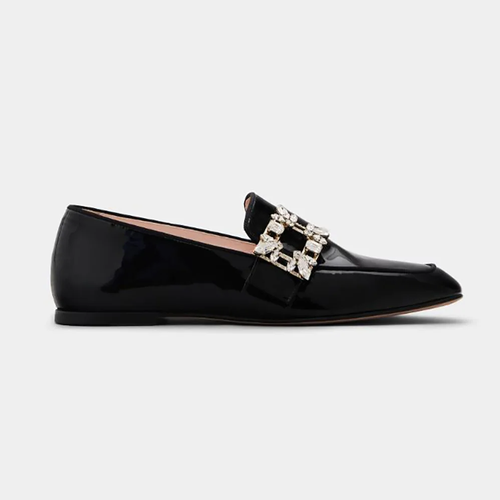 Roger Vivier Mini Broche Vivier Buckle Loafers in Patent Leather for Women in Black Roger Vivier Mini Broche Vivier Buckle Loafers in Patent Leather for Women in Black