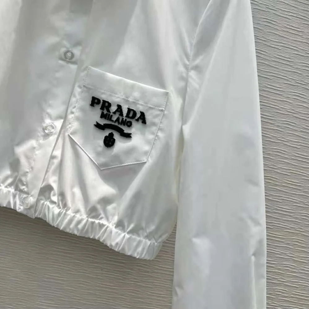 Prada Embroidered Cropped Poplin Shirt for Women Prada Embroidered Cropped Poplin Shirt for Women