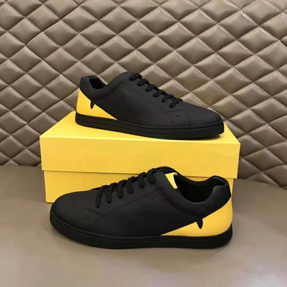 Fendi Sneakers Black Leather Low for Men in Tops Rubber Cupsole