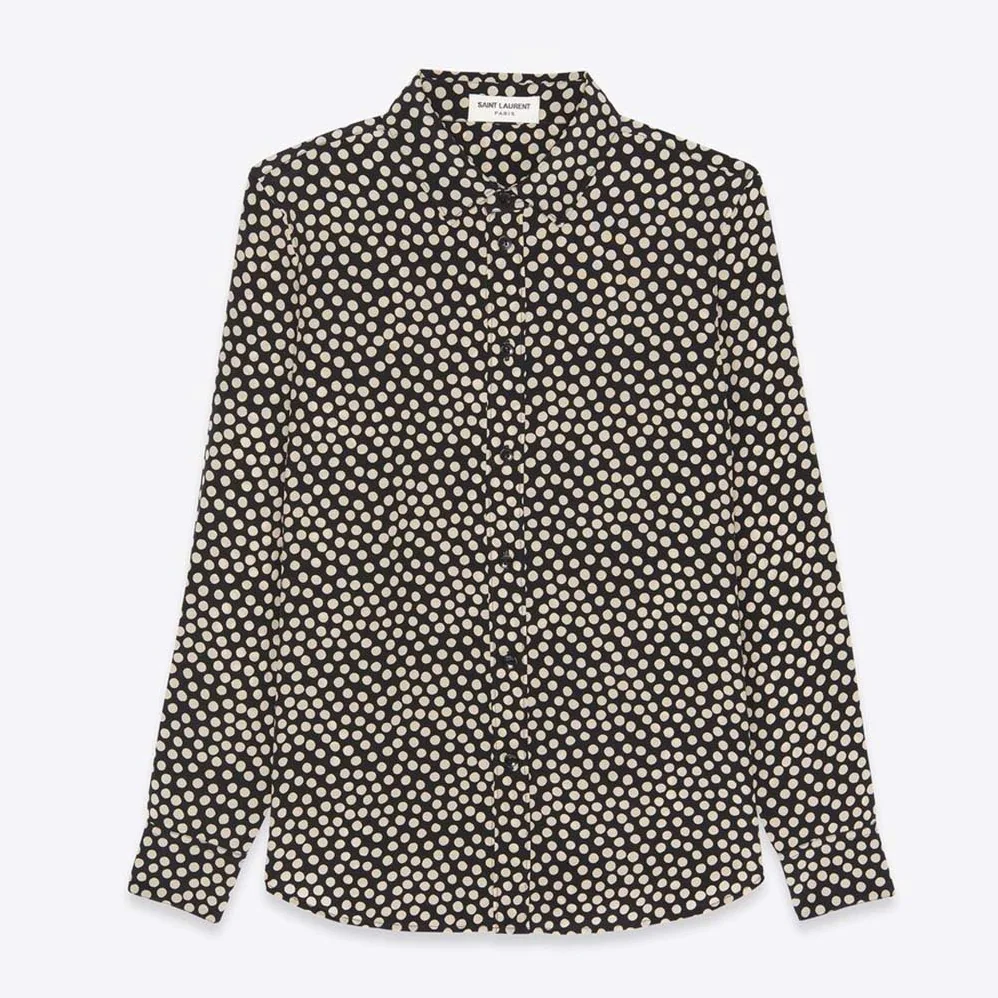 Saint Laurent YSL Classic Shirt in Dotted Silk for Women in Black