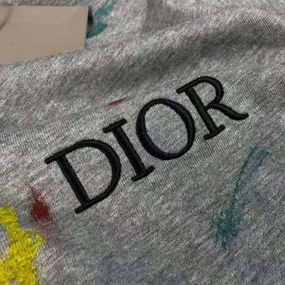 Dior Oversized Dior T-shirt Gray Cotton Jersey with Paint Print for Women Dior Oversized Dior T-shirt Gray Cotton Jersey with Paint Print for Women