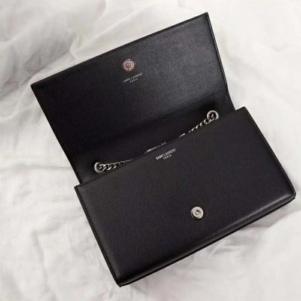 Saint Laurent YSL Kate Medium Grain De Poudre Embossed for Women in Silver Saint Laurent YSL Kate Medium Grain De Poudre Embossed for Women in Silver