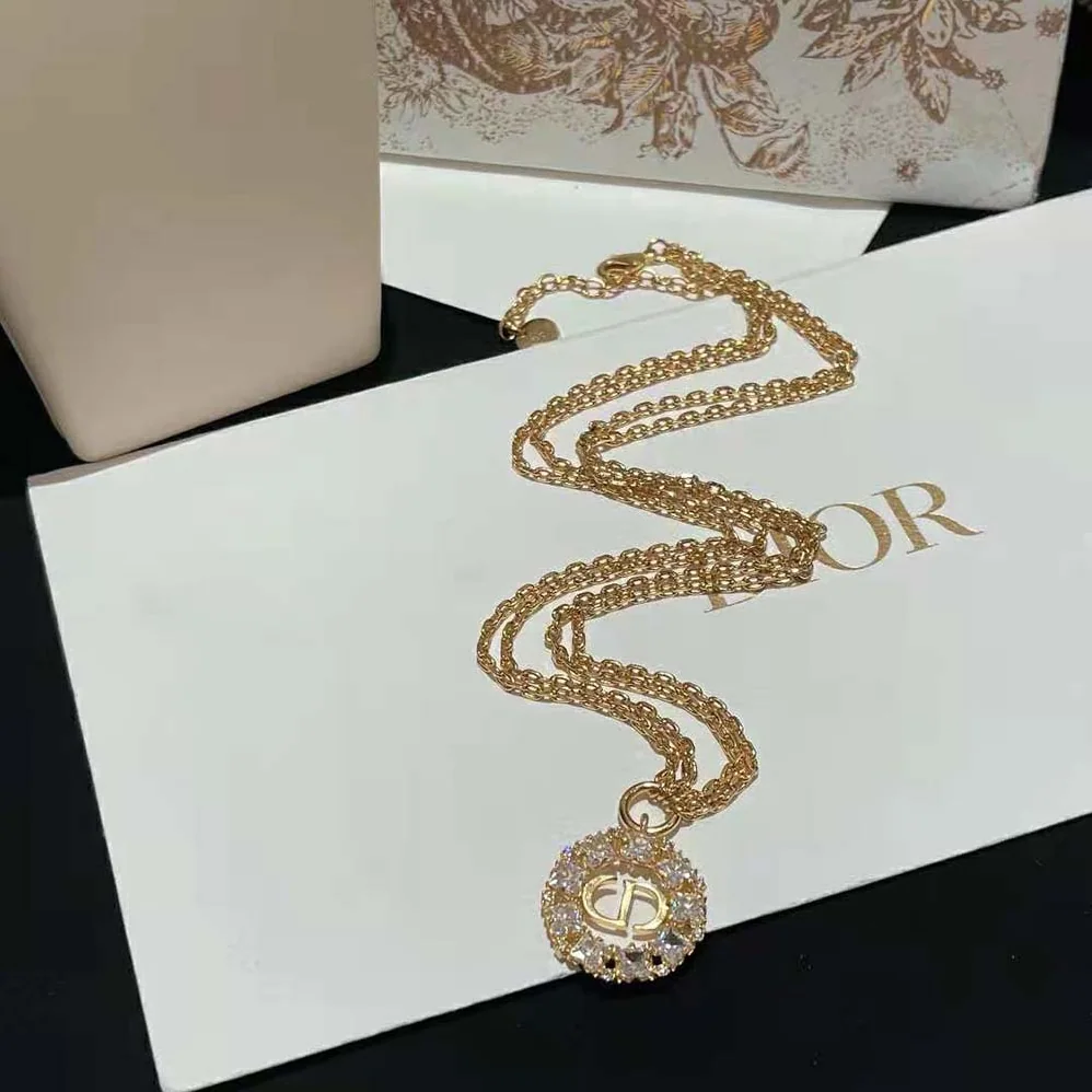 Dior Petit CD Necklace Gold-Finish Metal with White and Silver for Women in Tone Crystals