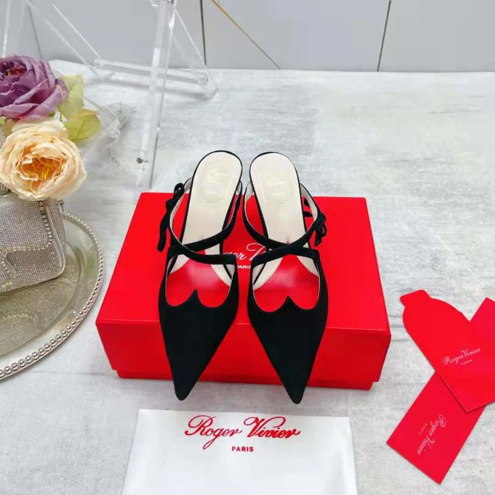 Roger Vivier I Love Vivier Bow String Mules in Suede for Women in Black