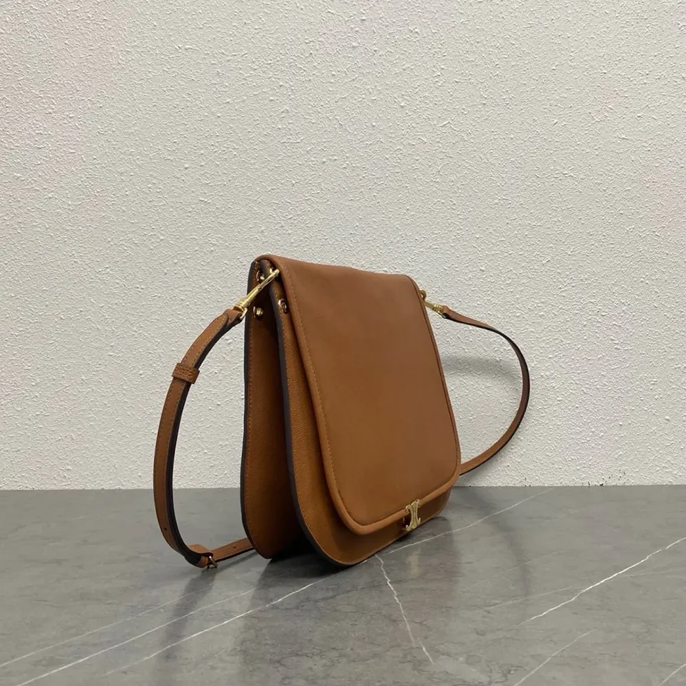 Celine Soft Triomphe Besace in Supple Shiny Lambskin for Women in Brown Celine Soft Triomphe Besace in Supple Shiny Lambskin for Women in Brown