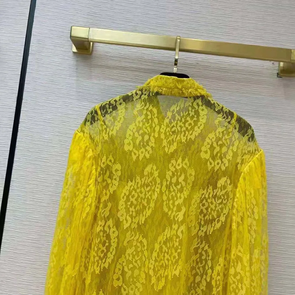 Fendi Yellow Lace Shirt with Wide Puff Sleeves for Women Fendi Yellow Lace Shirt with Wide Puff Sleeves for Women