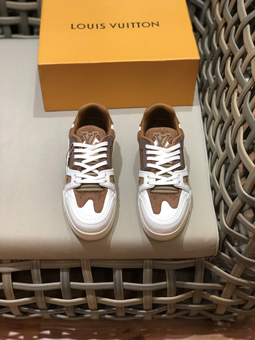 Louis Vuitton Trainer Sneaker Rubber Monogram White in Brown Virgil Abloh Louis Vuitton Trainer Sneaker Rubber Monogram White in Brown Virgil Abloh