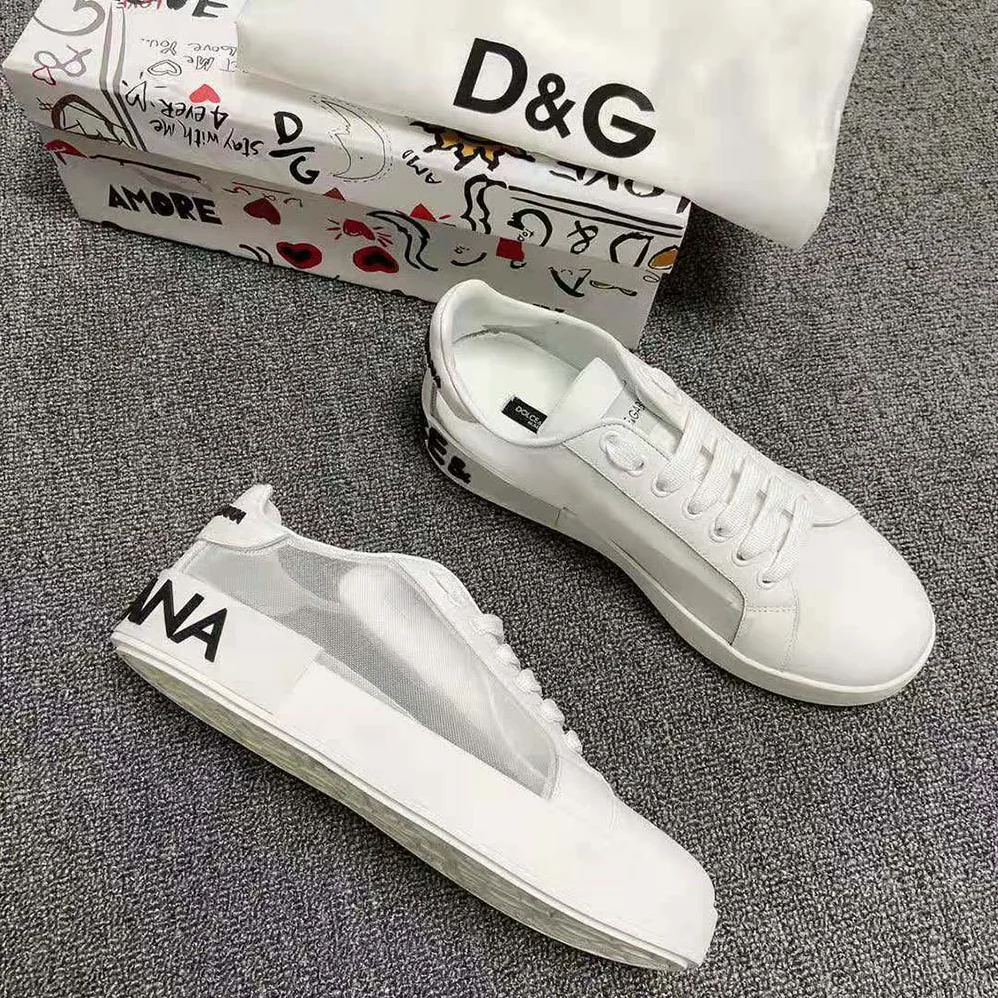 Dolce Gabbana D&G Portofino Sneakers in Nappa Leather and Mesh for Women