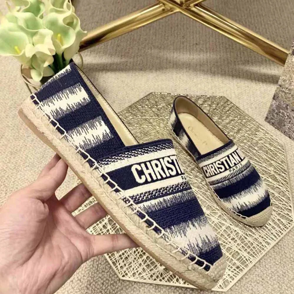 Dior Granville Eespadrille Deep Blue D for Women in Stripes Embroidered Cotton Dior Granville Eespadrille Deep Blue D for Women in Stripes Embroidered Cotton